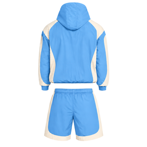 Mens Sky Blue Neutral Nylon Quarter Zip <b>Hoodie</b> Shorts Set Colorblock Lightweight Athletic Training <b>Running</b> Casual Outfit - Product Image 2