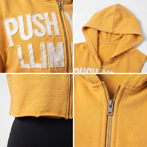 Women's Gym Wear Sleeveless Hoodies Oversize Cotton Fleece Zipper <b>Crop</b> <b>Top</b> Ladies Distressed Embroidered Hoodie Jogging Zipper - Product Image 6