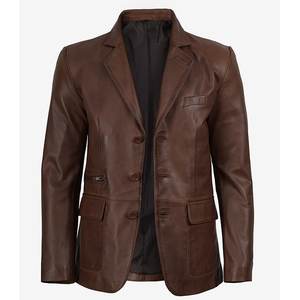 Blazer de Cuero Genuino de Vaca Marrón para Hombre, Tendencia 2026, Alta Calidad, MOQ Bajo, Tallas Grandes, Blazer Calefactable de Moda Invernal - Product Image 3