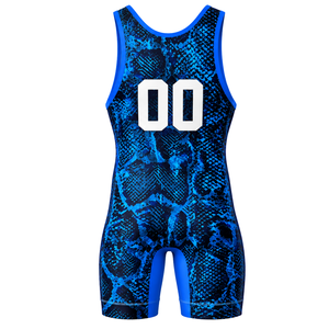 Combinaison de lutte sublimée bleu roi pour hommes, motif numérique, polyester, vêtements de sport athlétiques, uniforme de compétition - Product Image 3