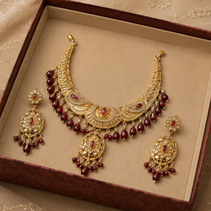 Nuevo Diseño Étnico, Juego de Joyería de Boda para Mujer Chapado en Oro con Collar y Aretes, Uso Tradicional, Elegante y Lujoso - Product Image 3