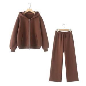 Ensemble de survêtement à fermeture éclair confortable pour femmes veste de sport deux pièces taille haute pantalon extensible course Yoga en plein air - Product Image 4