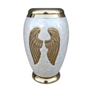 Urna Funeraria de Metal para Cenizas de Adultos, Estilo Americano/Europeo, en Latón Pulido con Esmalte Blanco - Product Image 4