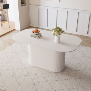 Tavolo da Pranzo in MDF Stile Crema da 160 cm per 4-8 Persone, Eleganti Gambe a Strisce Verticali, Bordo Spesso, Nuovo Tavolo da Pranzo Standard - Product Image 4