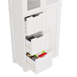 Mobile da Bagno Moderno a 4 Ripiani con 3 Ante, 3 Cassetti e 4 Livelli di Stoccaggio in Bianco, con Maniglie in Acciaio Inox e Specchio - Product Image 5