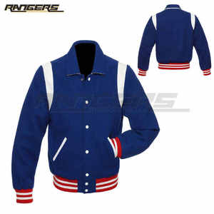 Chaquetas Varsity Azules de Alta Calidad, Chaquetas de Béisbol de Algodón y Felpa, Chaquetas Estilo Universitario con Logotipo Personalizado Bordado, Venta al Por Mayor - Product Image 1