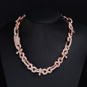 Collar de Oro Rosa con Diamantes de Moissanita de Lujo, Joyería Hip Hop Iced Out para Hombre, Cadena de Diseño Audaz, Estilo Urbano Premium - Product Image 1