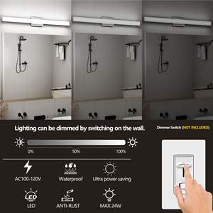 Luminaire mural carré pour salle de bain de 41 pouces, éclairage LED avec 24W 6000K lumière blanche froide, nickel brossé, miroir de salle de bain - Product Image 4