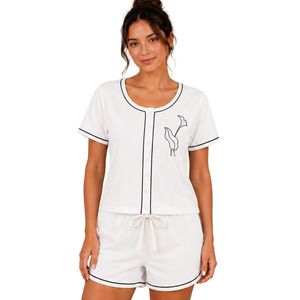 Conjunto de dos piezas de pantalones cortos blancos y negros para mujer, top con cuello cuadrado y botones, estampado minimalista de líneas florales, ropa informal de verano de algodón para estar en casa - Product Image 1