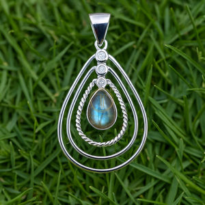 Pendentif en pierre précieuse labradorite bleue, argent sterling 925 |   Pendentif plaqué or rose et or jaune |   Collier en cristal de guérison, cadeau - Product Image 1