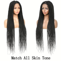 Perruque tressée longue en fibre haute température, couleur brun clair Yaki, avec petites mèches, dentelle française, sans colle, pour femme, tendance