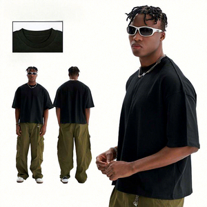 T-shirt en coton épais à col ras du cou côtelé, coupe oversize, personnalisable avec logo OEM, style streetwear - Product Image 2