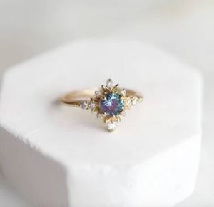 Brilliant Cut Alexandrite Engagement <b>Ring</b> 925 Sterling Silver Gold Plated Prong Setting Certified Luxury Wedding <b>Dainty</b> <b>Ring</b> - Product Image 2
