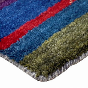 DECORDEC Tapis en laine fait main multicolore à rayures patchwork, antidérapant, écologique, motif blocs contemporains, pour salon - Product Image 5