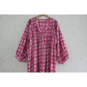 Robe longue bohème en coton imprimé à la main pour femme, légère, respirante, lavable, taille naturelle, idéale pour l'été - Product Image 4