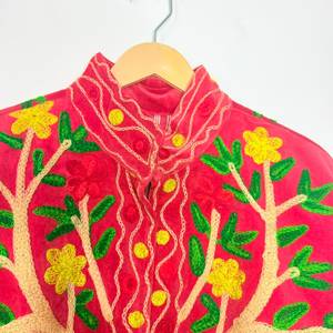 Wholesale Woven <b>Velvet</b> Suzani Embroidery Autumn Red Deer Floral Botanical Boho Ethnic <b>Women</b> Fashion Jacket Folk Art <b>Coat</b> - Product Image 2