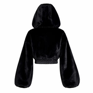Veste d'hiver chaude pour femme en cuir PU noir vintage, coupe-vent, respirante, avec col amovible et capuche rembourrée en fourrure de renard, manches classiques - Product Image 3