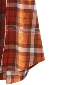 Robe chemise longue à carreaux orange pour femme, boutonnée, décontractée, style tunique ample en coton et lin doux - Product Image 6