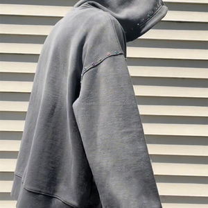 Sweat à capuche thermique personnalisé pour hommes avec strass Double fermeture éclair Sweatshirts à capuche lourds de haute qualité délavés au soleil Tissu polaire - Product Image 3