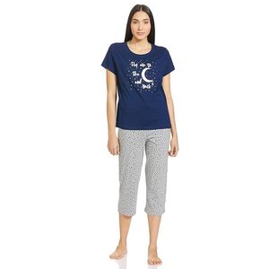 Women’s Cotton Printed Pajama Set Round Neck Half Sleeve Top and <b>Pyjama</b> Pants Soft Comfortable Sleepwear - Product Image 1