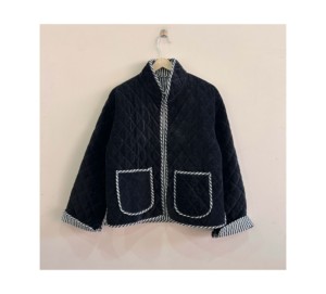 Solid Color Quilted Velvet Reversible Unisex Cotton Jacket Breathable Eco-Friendly Suzani Embroidered Indian Design - Product Image 1