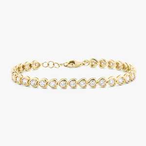 Heart Shape Round Lab Grown Diamond Tennis <b>Bracelets</b> Adjustable 6-7 in Bezel Set Minimalist Jewelry Wholesale 14k 18k <b>Solid</b> Gold - Product Image 1
