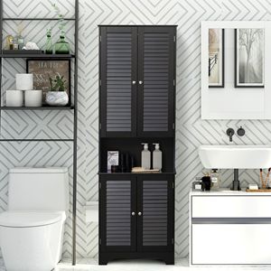 Black Tall Floor-standing <b>Storage</b> Cabinet with Doors and Shelf Linen Tower <b>Bath</b> Furniture for Bathroom - Product Image 2