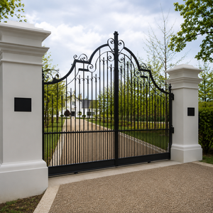 Portail d'entrée en fer forgé noir avec motif festonné pour villa, manoir, jardin – Conception de porte de sécurité - Product Image 2