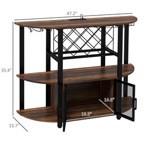 Tavolo da Mini Bar rustico marrone per vino e liquori con stazione di ricarica per illuminazione a LED e supporti in vetro per uso domestico - Product Image 3