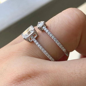 <b>Emerald</b> Cut Round Cut Cz Solitaire Double <b>Band</b> Eternity <b>Ring</b> White Gold Engagement <b>Ring</b> 10K Solid Gold Wedding <b>Ring</b> Gift For Her - Product Image 4