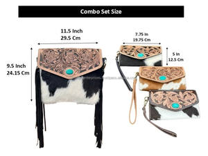 Hot Selling High Quality Durable Hand Tooled Genuine Cowhide Leather <b>Handbag</b> and Clutch Set Wholesale 2-Piece Combo for Women's - Product Image 2