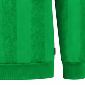 Emerald Green <b>Mens</b> <b>Long</b> <b>Sleeve</b> Knitted <b>Polo</b> <b>Shirt</b> Textured Stripe Design Ribbed Collar Hem Casual Premium Pullover Fashion Top - Product Image 6