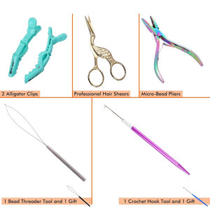 Professional Hair Extension Tools Kit with <b>Silicone</b> <b>Beads</b> in Black Brown and Beige Microlink Pliers Scissors Loop and Hook - Product Image 4