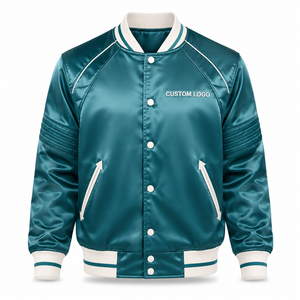 Chaquetas Varsity de Satén con Logotipo Bordado Personalizado, Uniformes Universitarios Unisex al por Mayor con Ribete Acanalado en Contraste y Botones a Presión - Product Image 1