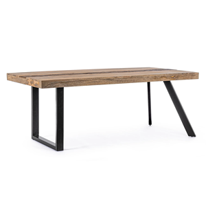 Table de salle à manger industrielle Manchester en bois massif de manguier avec base en bois et métal, finition noire et naturelle, 6 places, pour la maison et la cuisine - Product Image 1