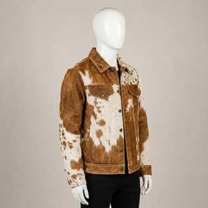 Chaqueta de Motero para Hombre de Cuero Genuino con Patrón de Piel de Vaca, Cuello Vuelto, Cierre de Cremallera, Ajuste Regular, Casual de Otoño, Personalizada - Product Image 4
