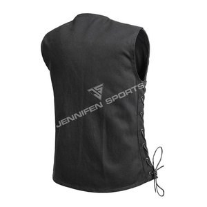 Gilet de moto personnalisé pour femme en toile 100% coton avec boutons décoratifs, logo décontracté et lacets latéraux - Product Image 4
