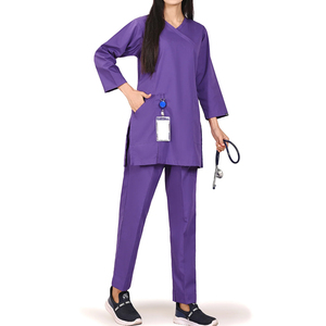 Wholesale Unisex Hospital V-neck Nurse <b>Doctor</b> Scrubs Top Pants OEM Custom Logo Medical Knitted Polyester/Spandex Scrubs <b>Set</b> - Product Image 4