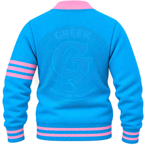 Jack And Jill Of America Sorority <b>Cardigan</b> <b>Sweater</b> Pink Knit with Light Blue Stripes and Embroidered Logo Sorority Apparel Greek - Product Image 3