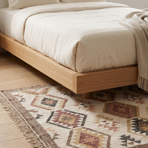 Alfombra Moderna de Yute Hecha a Mano con Diseño Geométrico, Color Crema Marrón Multicolor, Patrón Tribal, Borde Decorativo con Flecos, Antideslizante - Product Image 4