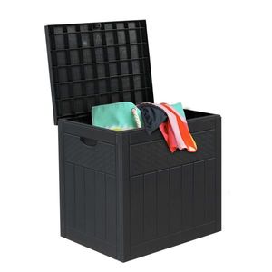 33gal Gray Square Garden Storage Box Durable Wood and Rattan Plastic Shed & Storage - Product Image 5
