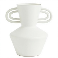 Vase en céramique blanc mat avec doubles poignées en boucle, vase sculptural abstrait moderne pour la décoration de table à la maison