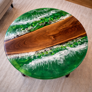 Handmade Eco-Friendly Green <b>Epoxy</b> Resin River Coffee <b>Table</b> Round Luxury Living Room Furniture Diwali - Product Image 5