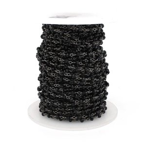 Chaîne de chapelet en onyx noir hydro, perles rondes facettées de 3 mm, fil métallique couleur bronze, vente en gros - Product Image 6
