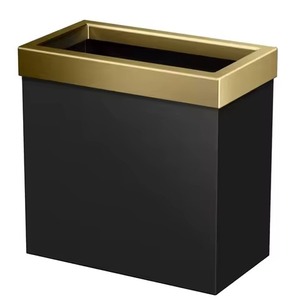 Rectangular Metal Paper Basket Black With Gold Trim Open Top Minimalist Style Indoor Household Waste <b>Bin</b> Trash Can - Product Image 1