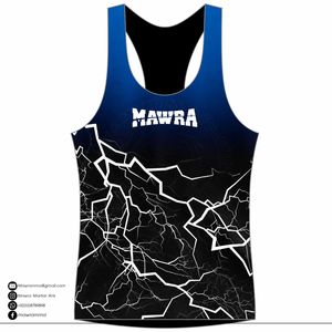 Hot Selling MAWRA <b>Men's</b> Sporty Tank Top Geometric Print Quick Dry O-Neck Sleeveless Workout <b>Vest</b> Blue <b>White</b> Design TankTop - Product Image 5