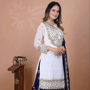 Nouvelle tenue Salwar Kameez pour femmes, design moderne, broderie lourde, haut-plazzo-dupatta, Georgette lourde, séchage rapide, toutes saisons - Product Image 1