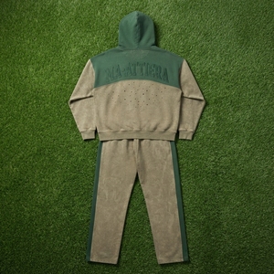 Conjunto Deportivo para Hombre con Capucha, Color Verde Oliva, Estampado de Letras, Cierre Completo, Corte Holgado Informal, 100% Algodón, Sudadera y Pantalones - Product Image 6