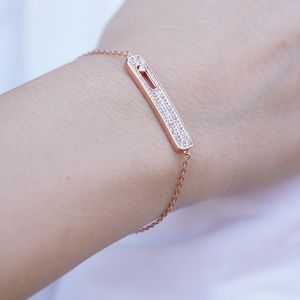 Pulsera Clásica Ajustable de Plata de Ley 925 con Cadena de Eslabones, Moderna, para Mujer, Chapada en Oro Rosa con Diamantes, Joyería Fina, Regalo de Boda - Product Image 1