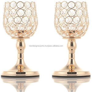 Portavelas de Cristal con Cuentas de Primera Calidad – Elegante Par de Copas Doradas para Banquete - Product Image 5